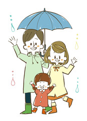 雨の日の3人家族
