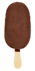 Ice cream on a stick covered in chocolate