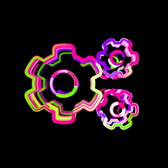 Symbol cogs from multi-colored circles and stripes. UFO Green, Purple, Pink