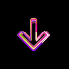 Symbol arrow down from multi-colored circles and stripes. UFO Green, Purple, Pink