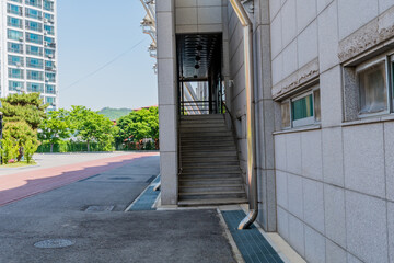 Rear entrance stairway into stadium