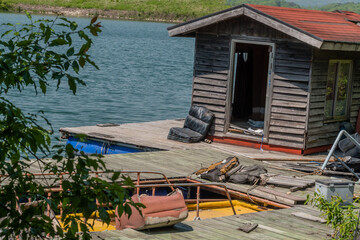 Fototapeta na wymiar Old abandoned fishing shack