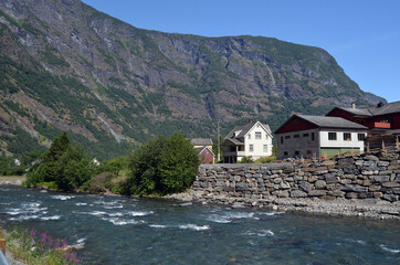 Beautiful Norwegian countryside .
 Flam, Norway, Scandinavia