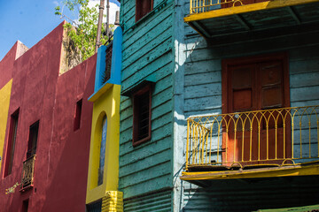 Bright colors of Caminito street in La Boca neighborhood., the oldest working-class neighborhood of...
