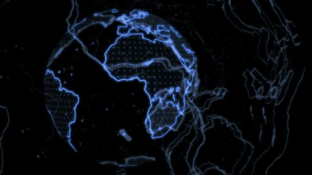 Connecting people on the internet, 5G Wifi nodes transforming. Flight of the camera in the technological abstract space. Social network connections. Seamless loop 4k cg animation.