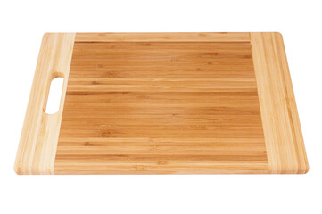 a wooden cutting board on a white background