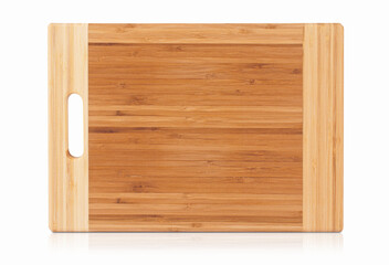 a wooden cutting board on a white background