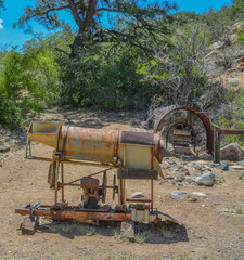 Historic Gold Mining Sluice Box  Prospectors used. They separated gold from sand and gravel. In Prescott Valley, Prescott National Forest, Yavapai County, Arizona United States.
