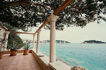 Ancient design terrace with sea view.