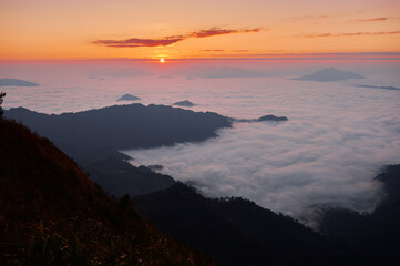 Beautiful mountains landscape. Sunrise on Phu Chi Fa, North Thailand.