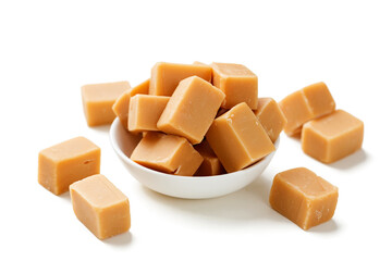 Caramel candies isolated on white background.	
