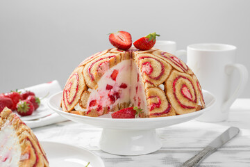 Charlotte Royale Cake with fresh strawberry. 