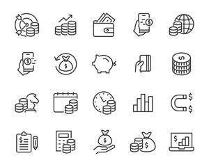 set of money icons, finance, account, bank