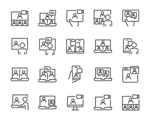 set of meeting online icons, video conference