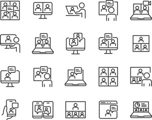 set of meeting online icons, video conference