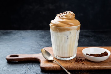 Dalgona coffee or whipped instant coffee. New popular food and drink trend.
