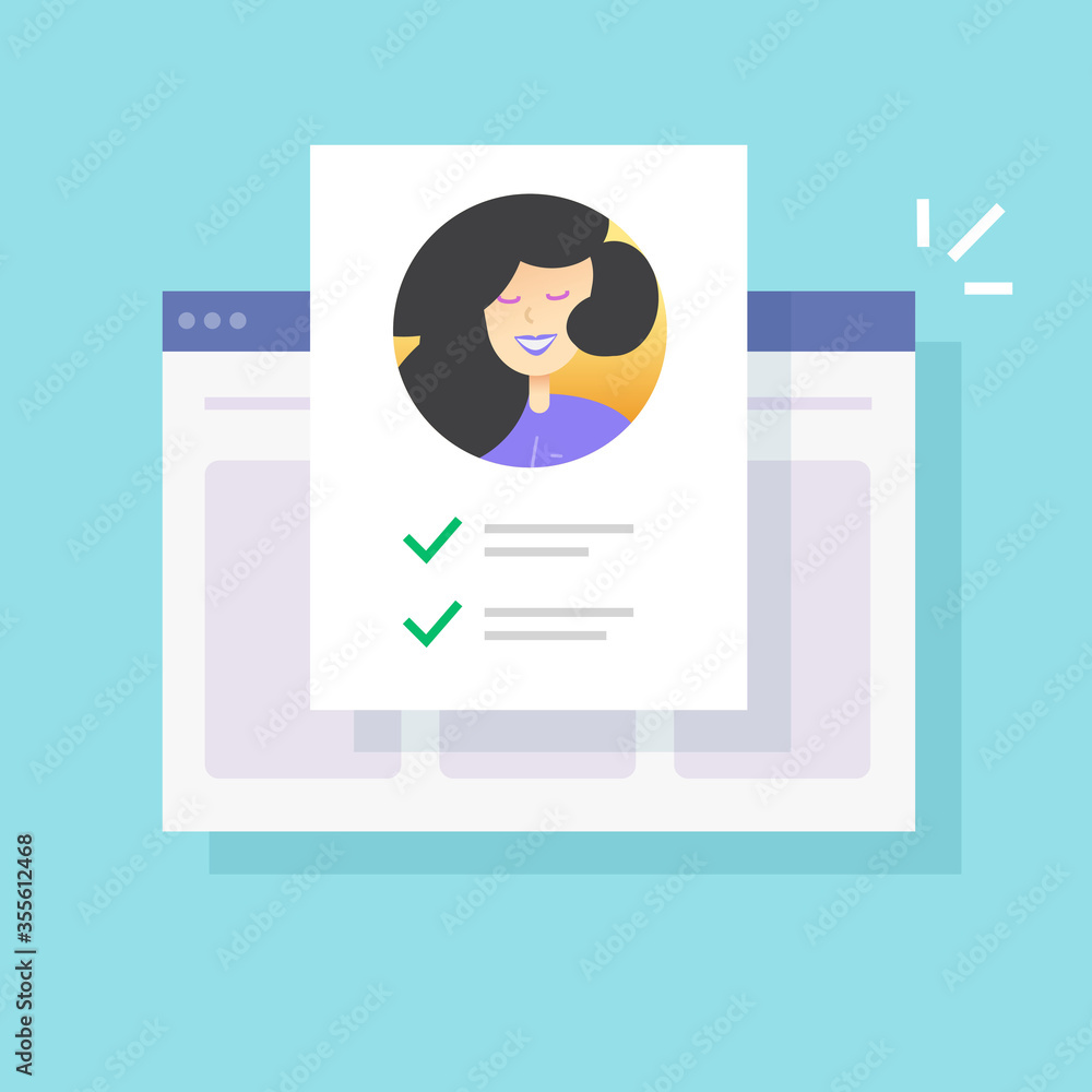 Poster personal identity web form check list document online on website or internet with customer profile i