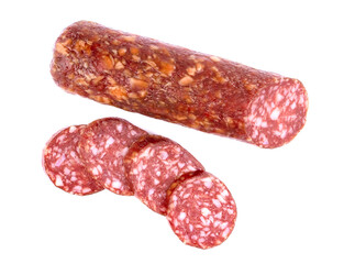 Smoked sausage salami isolated on a white background