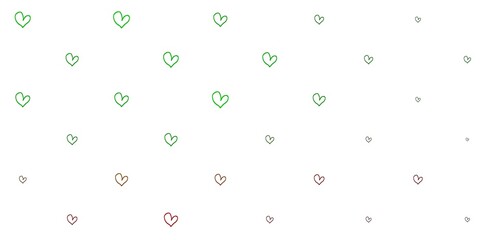 Light Green, Red vector pattern with colorful hearts.