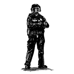 Drawing of the police is standing to protecting in America 
