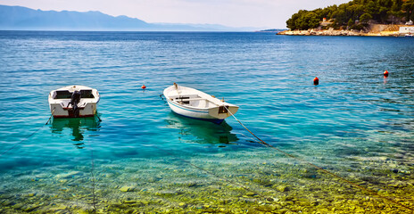 The Beautiful beach near Brela town, Dalmatia, Croatia. Makarska riviera, famous landmark and travel touristic destination in Europe
