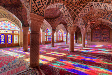 Awesome empty prayer hall at the Nasir al-Mulk Mosque, Iran