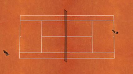 Orange clay tennis  court - obrazy, fototapety, plakaty