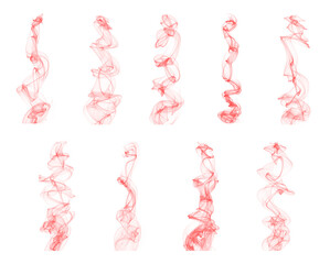 Beautiful set of red curve smoke lines brushes in motion