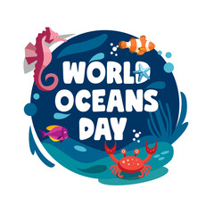 Fototapeta premium hand draw World Ocean Day banner for social media template background