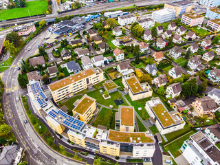 Fototapeta premium aerial view of a modern residential area with environmentally friendly infrastructure