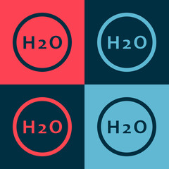 Pop art Chemical formula for water drops H2O shaped icon isolated on color background. Vector Illustration.