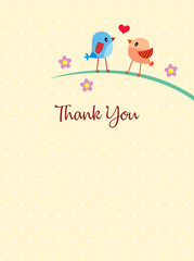 cute bird couple thank you card vector