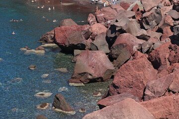 High up view of famous Red Beach, Santorini
