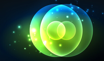 Glowing neon shiny transparent abstract geometric shapes with light effects. Techno futuristic vector abstract background For Wallpaper, Banner, Background, Card, Book Illustration, landing page