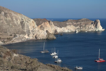 Beautiful beach with volcanic cliffs on Santorini island, Greece