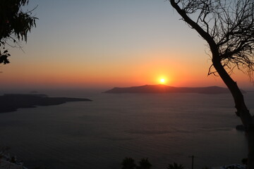 Summer sunset in Santorini island in Greece