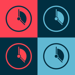 Pop art Time Management icon isolated on color background. Clock sign. Productivity symbol. Vector Illustration.