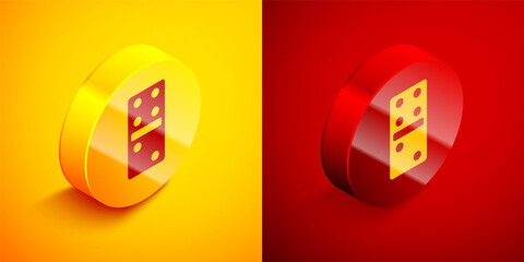 Isometric Domino icon isolated on orange and red background. Circle button. Vector Illustration.