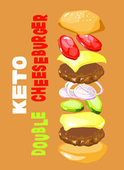 Vector illustration keto lchf paleo diet burger posters set
