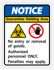 Notice Quarantine Holding Area Sign Isolate On White Background,Vector Illustration EPS.10