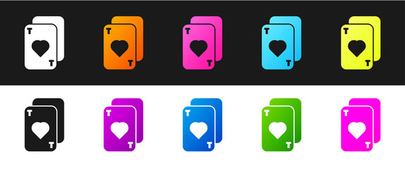 Set Playing cards icon isolated on black and white background. Casino gambling. Vector Illustration.