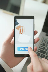 Businessman Voting Online by Smartphone.