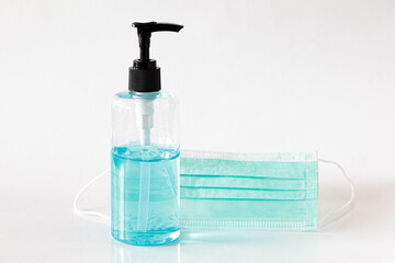 Mask for protection corona virus with Alcohol gel for hand washing, Stop the Covid 19 virus.