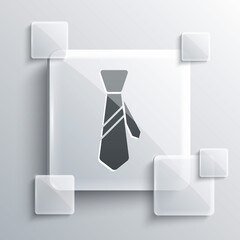 Grey Tie icon isolated on grey background. Necktie and neckcloth symbol. Square glass panels. Vector Illustration.