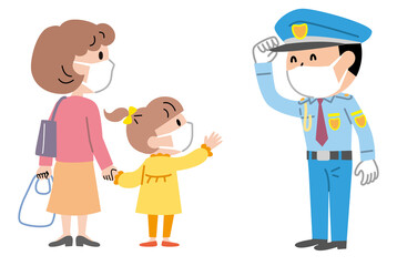 男性警備員　買い物客　マスク