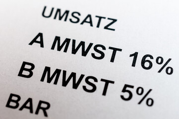 Kaufbeleg, Mehrwertsteuer 16% und Mehrwertsteuersenkung Coronakrise