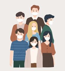 Portrait of different people wearing face mask for virus protection. Healthy lifestyle. Coronavirus outbreak concept.