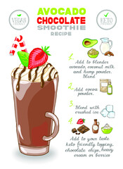 Vector illustration of avocado chocolate smoothie recipe