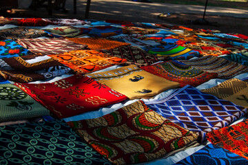 Traditional capolanas on a market in Maputo