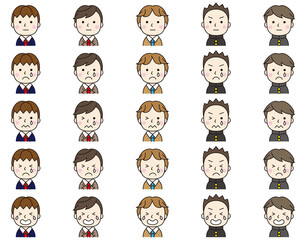 男子学生泣き顔アイコンセット